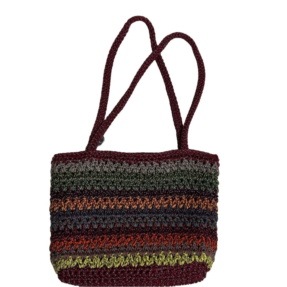 The Sak Multicolor Crochet Small Handbag Zip Closure Inside Zip Pocket Vintage - Picture 4 of 13